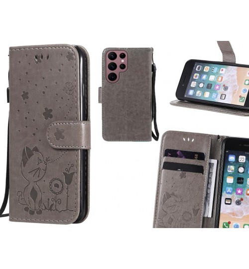 Samsung Galaxy S22 Ultra Case Embossed Wallet Leather Case - Grey