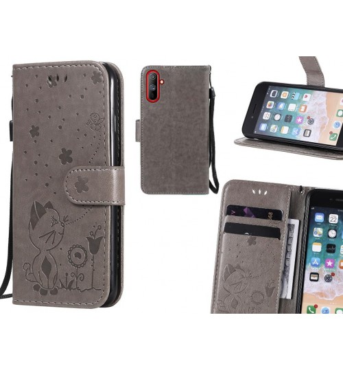 Realme C3 Case Embossed Wallet Leather Case - Grey