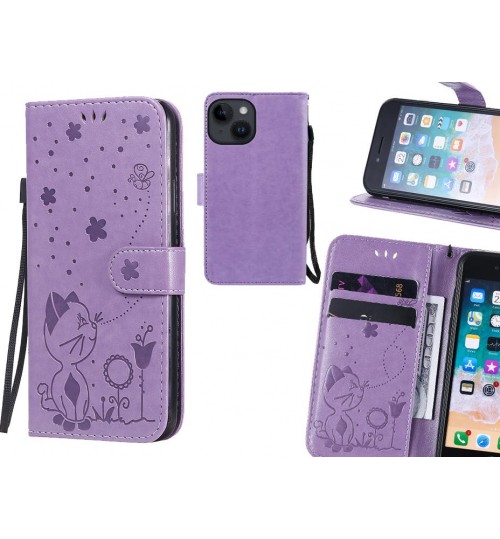 Iphone 14 Case Embossed Wallet Leather Case - Pruple