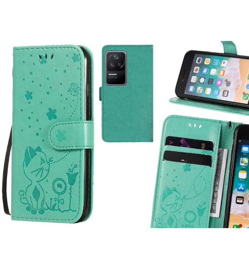 Xiaomi Poco F4 Case Embossed Wallet Leather Case - Green
