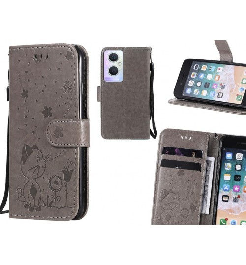 Oppo A96 Case Embossed Wallet Leather Case - Grey
