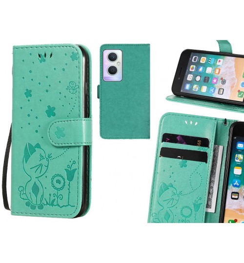 Oppo A96 Case Embossed Wallet Leather Case - Green