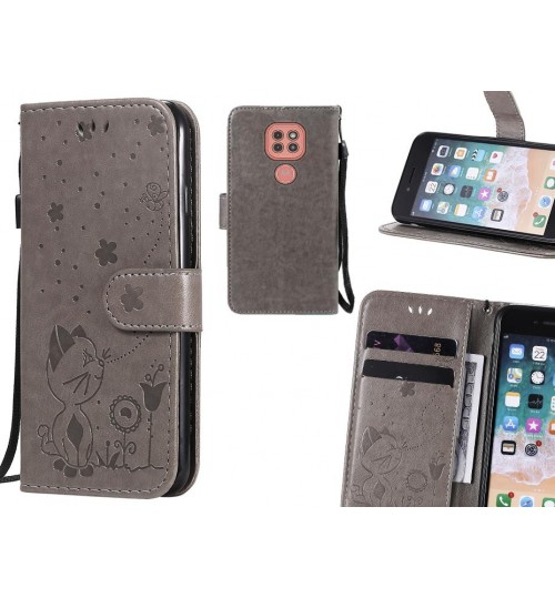 Moto G9 Play Case Embossed Wallet Leather Case - Grey