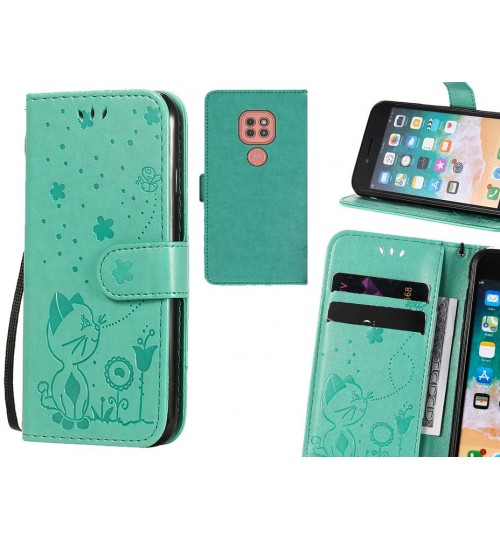 Moto G9 Play Case Embossed Wallet Leather Case - Green