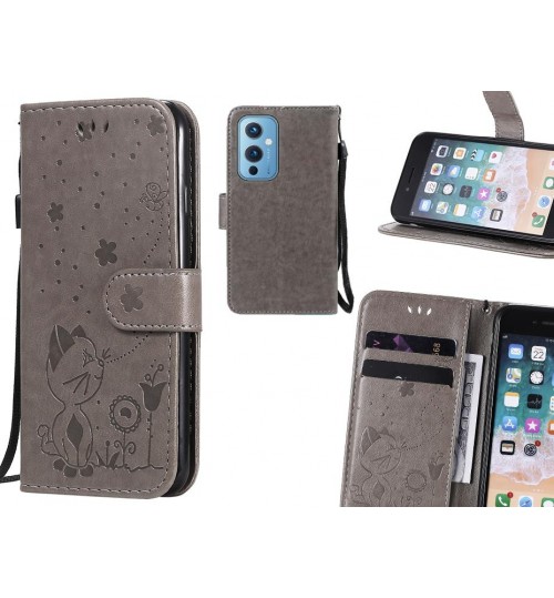 Oneplus 9 Case Embossed Wallet Leather Case - Grey