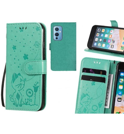 Oneplus 9 Case Embossed Wallet Leather Case - Green