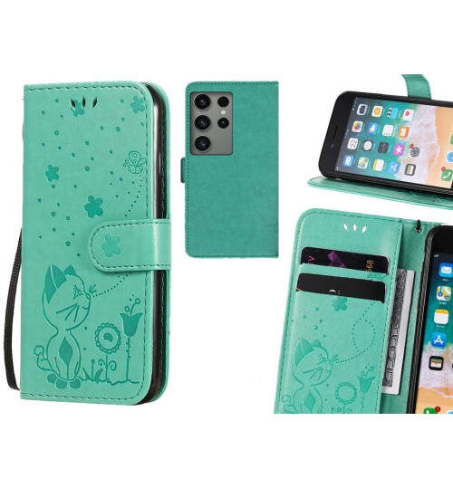 Samsung Galaxy S23 Ultra Case Embossed Wallet Leather Case - Green
