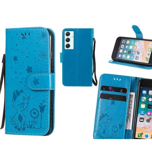 Samsung Galaxy A34 Case Embossed Wallet Leather Case - Blue