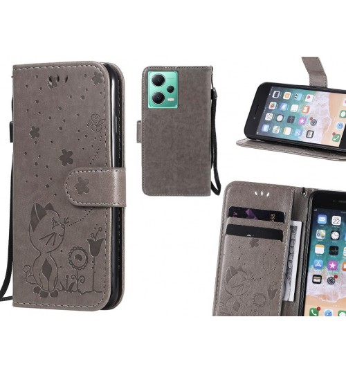 Xiaomi Redmi Note 12 5g Case Embossed Wallet Leather Case - Grey