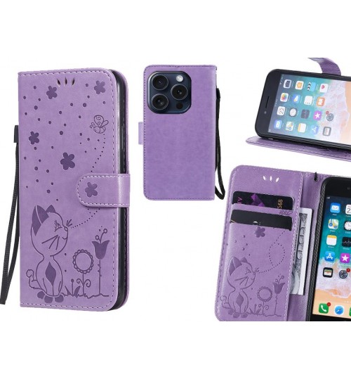 Iphone 15 Pro Case Embossed Wallet Leather Case - Pruple