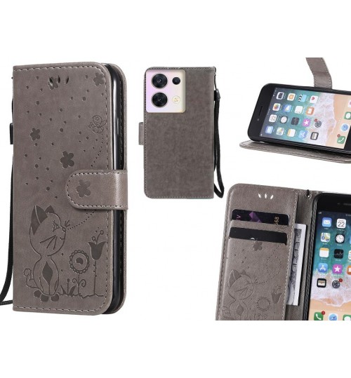 Oppo Reno 8 Case Embossed Wallet Leather Case - Grey