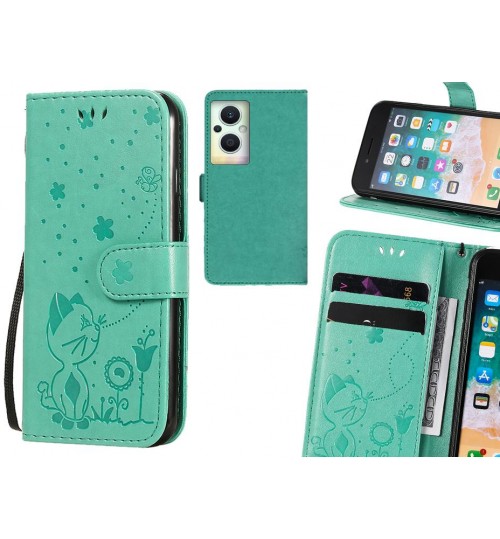 Oppo Reno 8 Lite 5g Case Embossed Wallet Leather Case - Green
