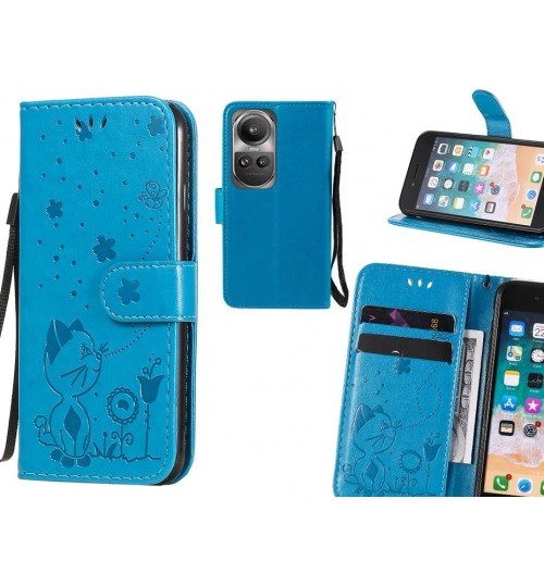 Oppo Reno 10 Case Embossed Wallet Leather Case - Blue