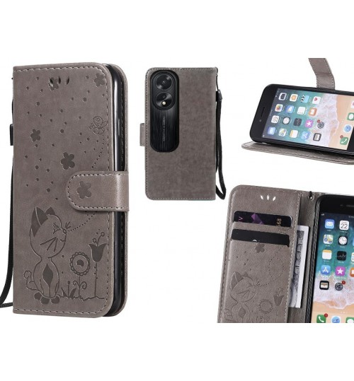 Oppo A38 Case Embossed Wallet Leather Case - Grey