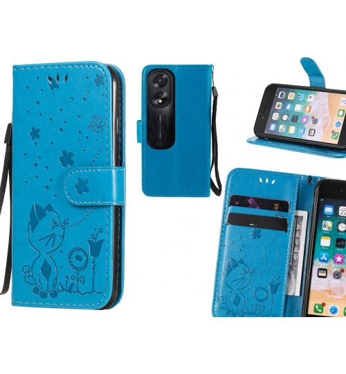 Oppo A38 Case Embossed Wallet Leather Case - Blue
