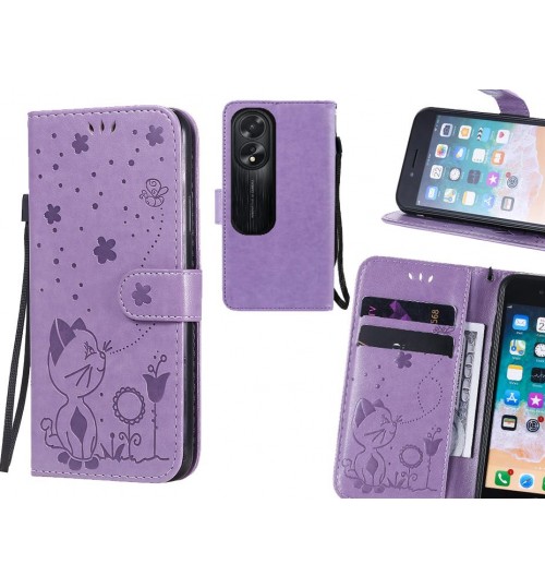Oppo A38 Case Embossed Wallet Leather Case - Purple