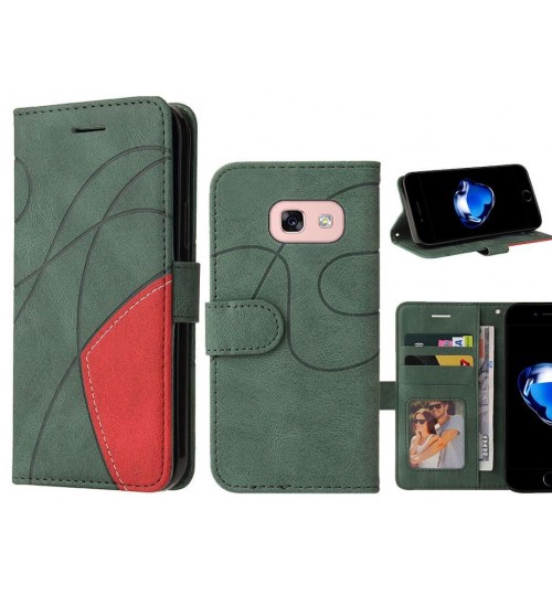 Galaxy A3 2017 Case Wallet Premium Denim Leather Cover - Green