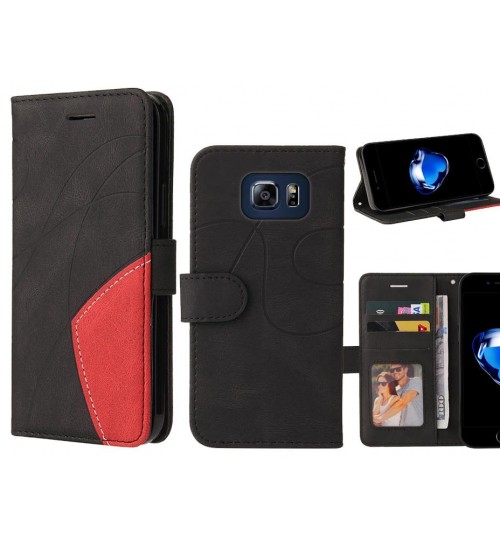 S6 Edge Plus Case Wallet Premium Denim Leather Cover - Black