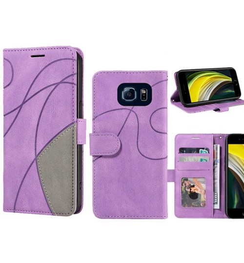 Galaxy S6 Case Wallet Premium Denim Leather Cover - Purple