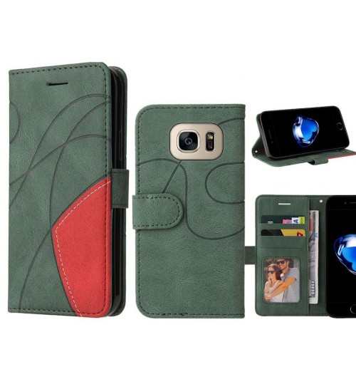 Galaxy S7 Case Wallet Premium Denim Leather Cover - Green
