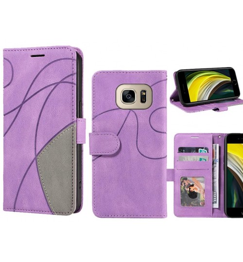 Galaxy S7 Case Wallet Premium Denim Leather Cover - Purple