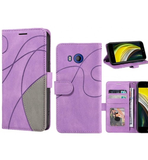 Htc U11 Case Wallet Premium Denim Leather Cover - Purple
