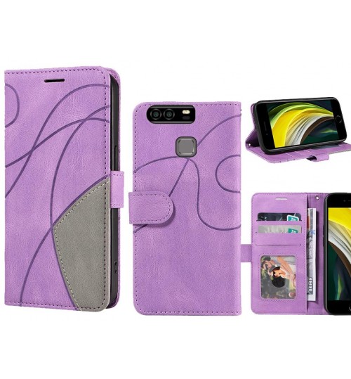 Huawei P9 Case Wallet Premium Denim Leather Cover - Purple