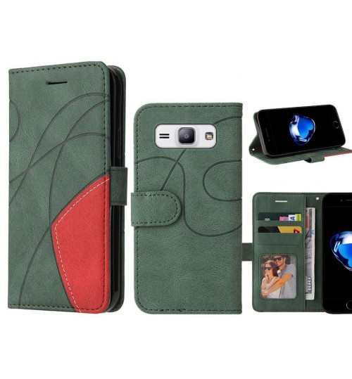 Galaxy J1 Ace Case Wallet Premium Denim Leather Cover - Green