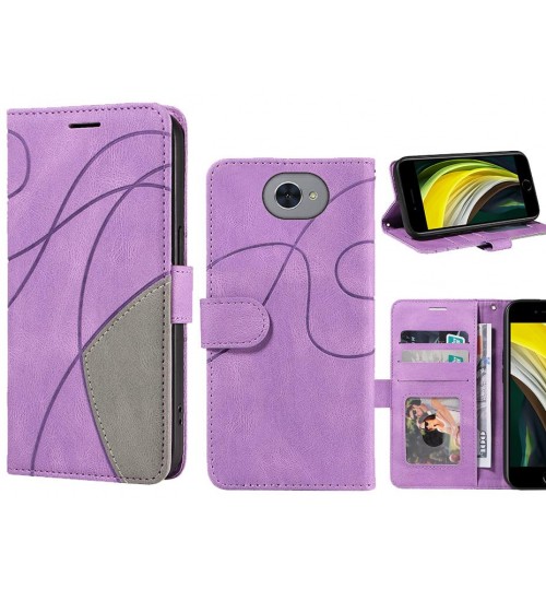 Huawei Y7 Case Wallet Premium Denim Leather Cover - Purple