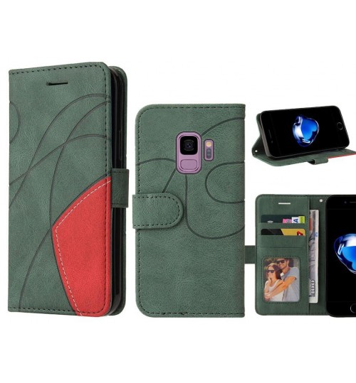 Galaxy S9 Case Wallet Premium Denim Leather Cover - Green