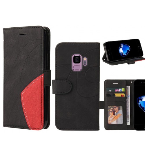 Galaxy S9 Case Wallet Premium Denim Leather Cover - Black