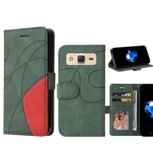 Galaxy J2 Case Wallet Premium Denim Leather Cover - Green