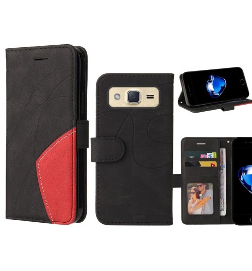 Galaxy J2 Case Wallet Premium Denim Leather Cover - Black