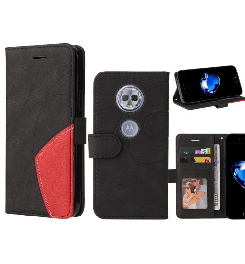 Moto G6 Play Case Wallet Premium Denim Leather Cover - Black