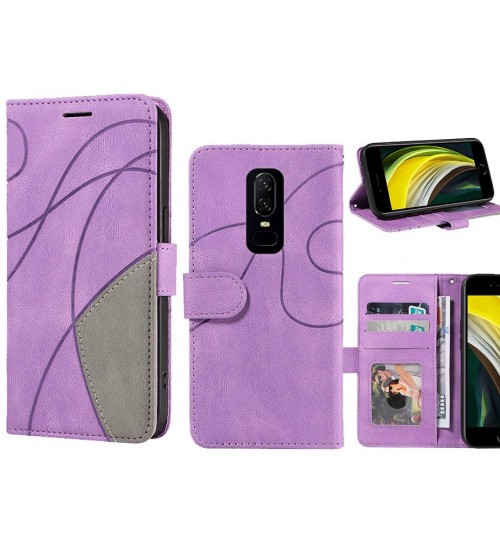 Oneplus 6 Case Wallet Premium Denim Leather Cover - Purple