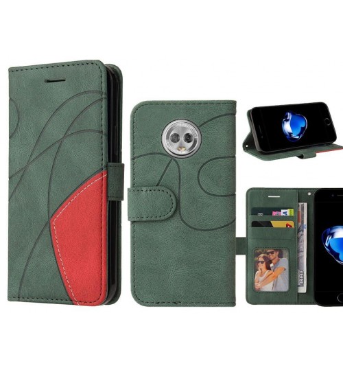 Moto G6 Case Wallet Premium Denim Leather Cover - Green