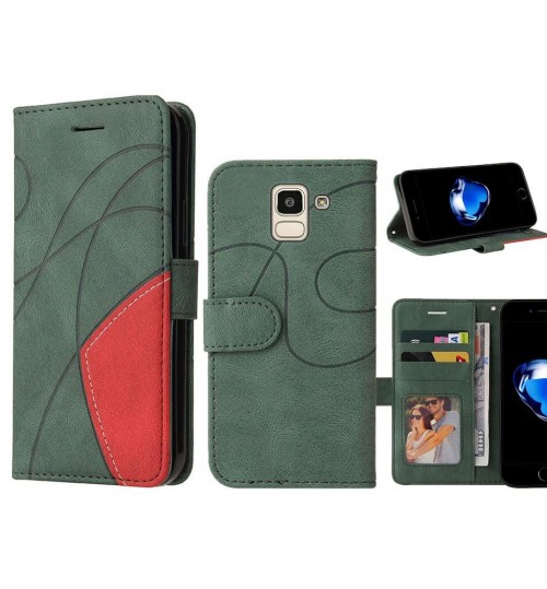 Galaxy J6 Case Wallet Premium Denim Leather Cover - Green