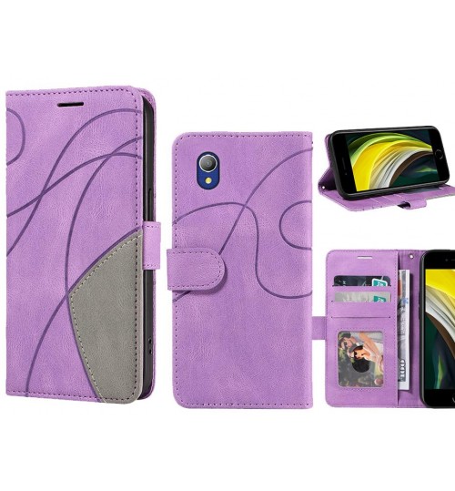 Alcatel 1 Case Wallet Premium Denim Leather Cover - Purple