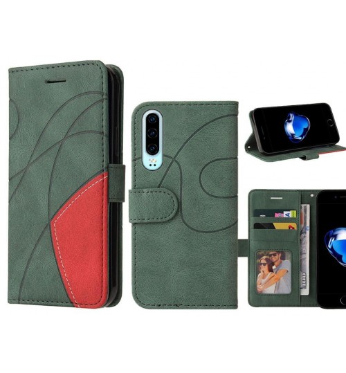 Huawei P30 Case Wallet Premium Denim Leather Cover - Green