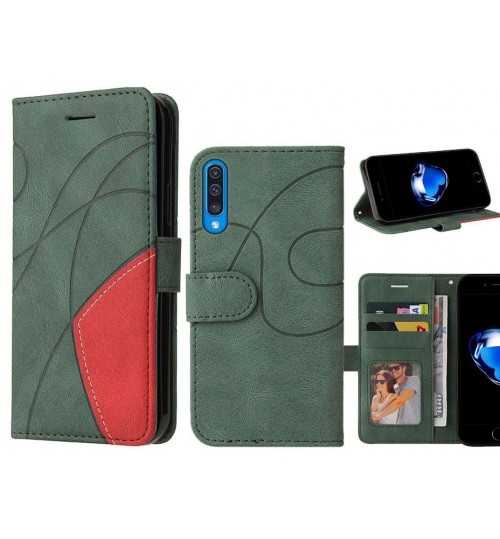 Galaxy A50 Case Wallet Premium Denim Leather Cover - Green