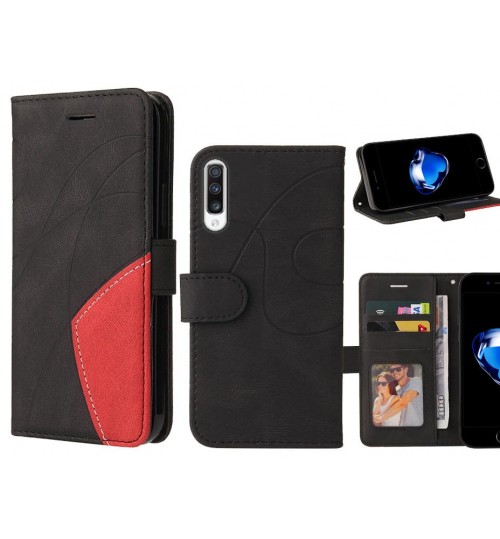 Samsung Galaxy A70 Case Wallet Premium Denim Leather Cover - Black