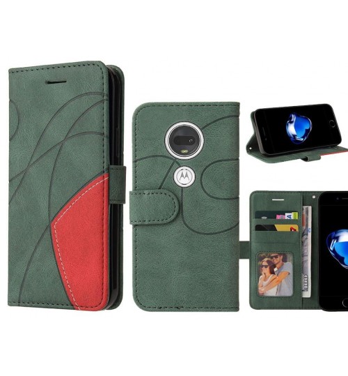 Moto G7 Case Wallet Premium Denim Leather Cover - Green