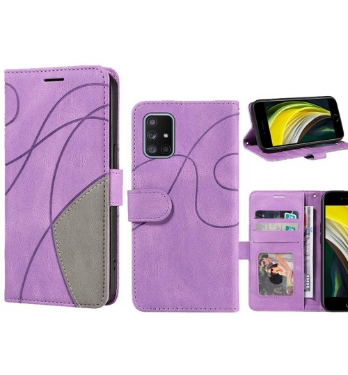 Galaxy A71 5g Case Wallet Premium Denim Leather Cover - Purple