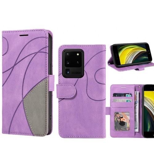 Galaxy S20 Ultra Case Wallet Premium Denim Leather Cover - Purple