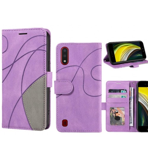 Samsung Galaxy A01 Case Wallet Premium Denim Leather Cover - Purple