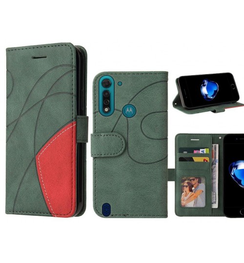 Moto G8 Power Lite Case Wallet Premium Denim Leather Cover - Green