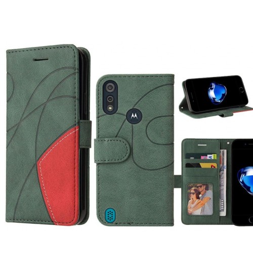 Moto E6s Case Wallet Premium Denim Leather Cover - Green