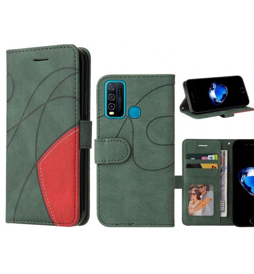 Vivo Y30 Case Wallet Premium Denim Leather Cover - Green