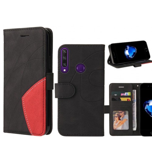 Huawei Y6p Case Wallet Premium Denim Leather Cover - Black