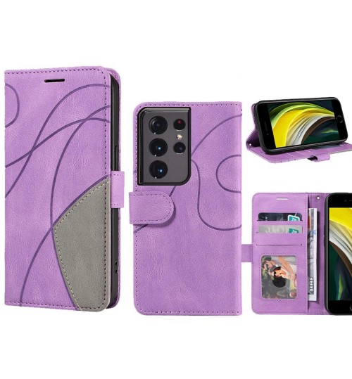 Galaxy S21 Ultra Case Wallet Premium Denim Leather Cover - Purple